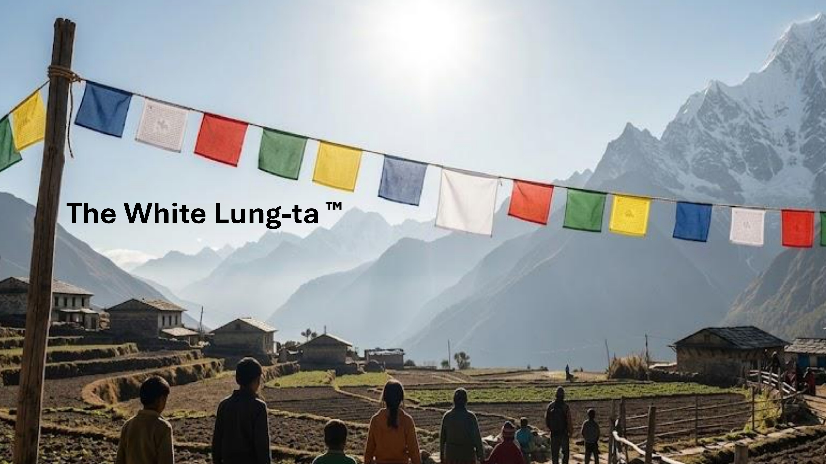 The White Lung-ta cover: prayer flags across a Himalayan valley